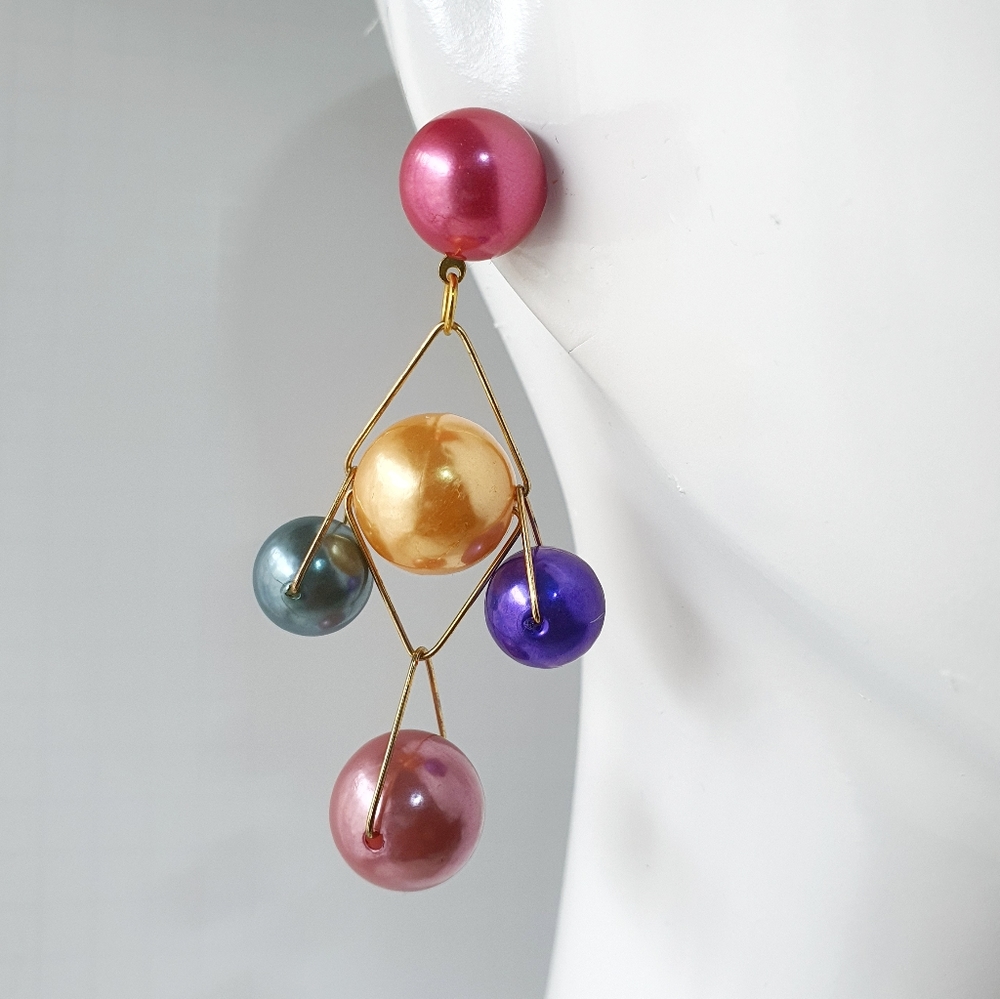 Vintage 80's Drop Faux Pearls Dangle Earings